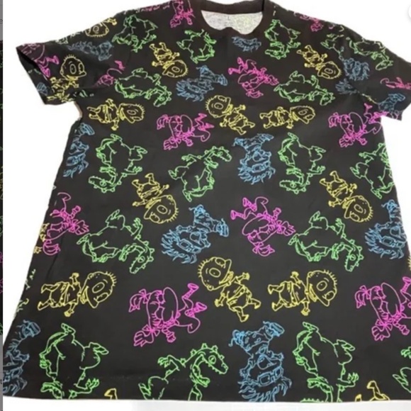 Nickelodeon Other - Rugrats Shirt Mens Large Black Neon‎ All Over Print Nickelodeon Cartoon Tee